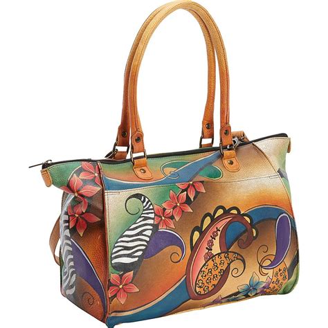 Anna By Anuschka Hand Painted Large Tote Colors Leather Handbag New