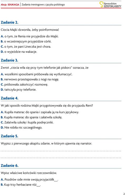 Akcja Edukacja Zadania Treningowe Z J Zyka Polskiego Zestaw Zadanie