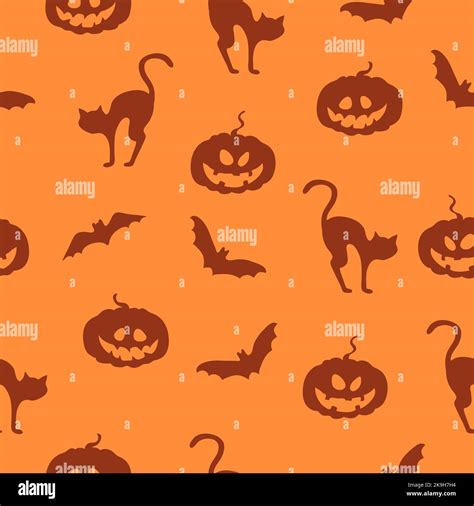 Vector Orange Halloween Background With Pumpkins Bats And Cats