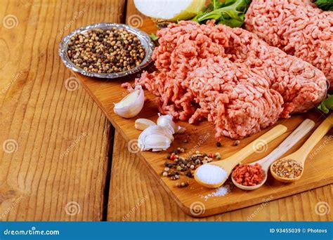 Organic Raw Grass Fed Ground Beef Stock Image Image Of Product Board 93455039