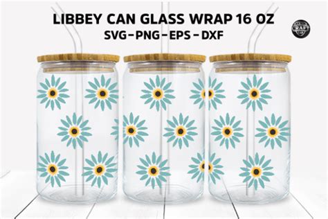 Sunflowers Libbey Can Glass SVG 16oz Graphic By LazyCraftlab Creative