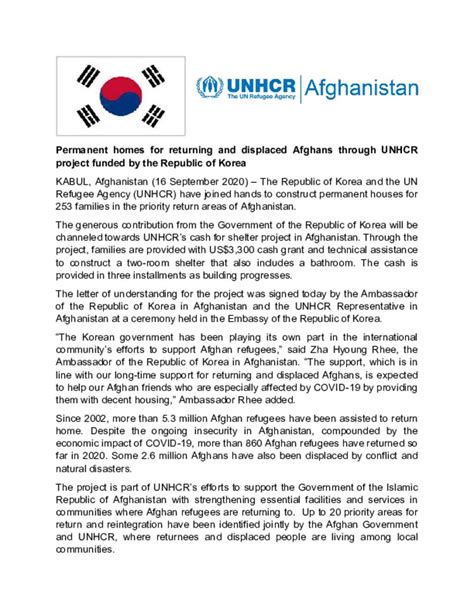 Document Unhcr Press Release Permanent Homes For Returning And