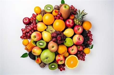 Premium Photo Top View Different Fruit Composition Sliced And Whole