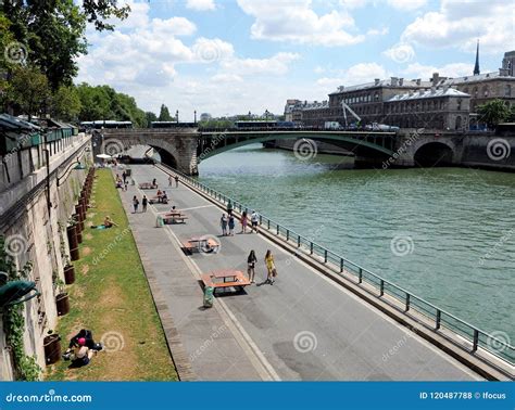 People Walk Along The River Seine Editorial Stock Photo Image Of