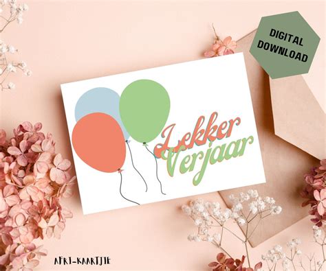 Afrikaans Printable Verjaarsdag Kaartjie Download 7x5inch Card Etsy