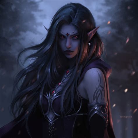 Wallpaper Tatiana Hordiienko Women Drawing Elves Portrait Dark