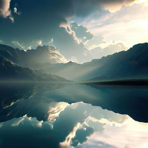 Premium AI Image | sunrise on the mountain reflection on lake