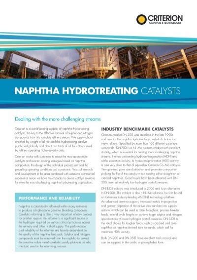 NAPHTHA HYDROTREATING CATALYSTS