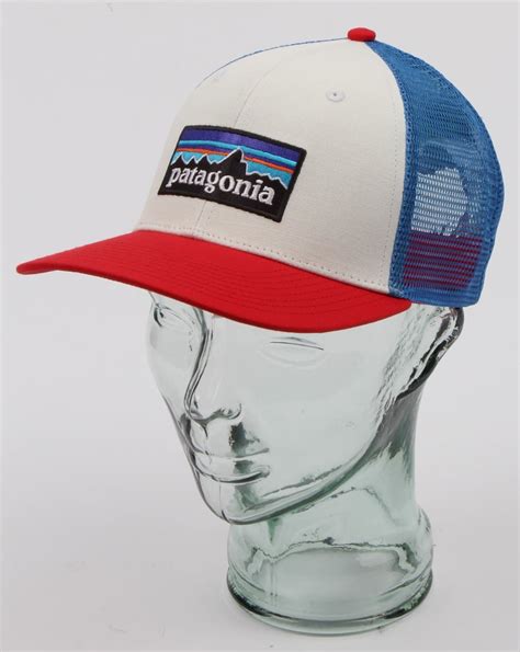 Patagonia P6 Trucker Cap Whiteredblue Hat Mens Cotton Adjustable