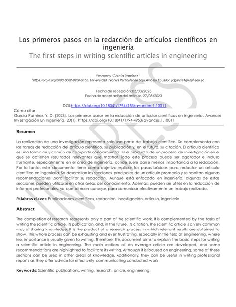 Pdf Los Primeros Pasos En La Redacción De Artículos Científicos En Ingeniería