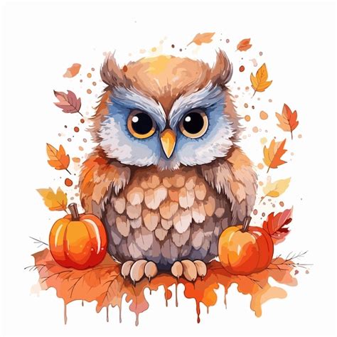 Illustration De Dessin Animé De Hibou Dessiné à La Main Style Automne