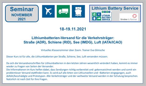 Seminare Von LITHIUM BATTERY SERVICE Im NOVEMBER Do 18 11 Fr 19 11