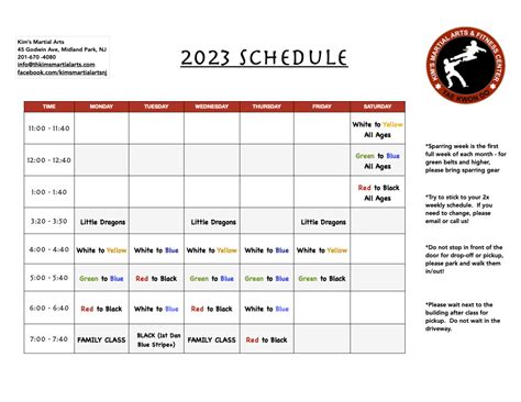 Class Schedule Kim S Martial Arts And Fitness Center