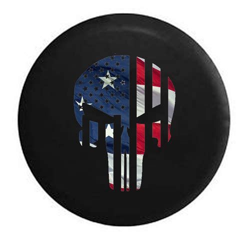 Tactical American Waving Flag Patriot Skull Spare Tire Cover For Jeep Rv 33 Inch