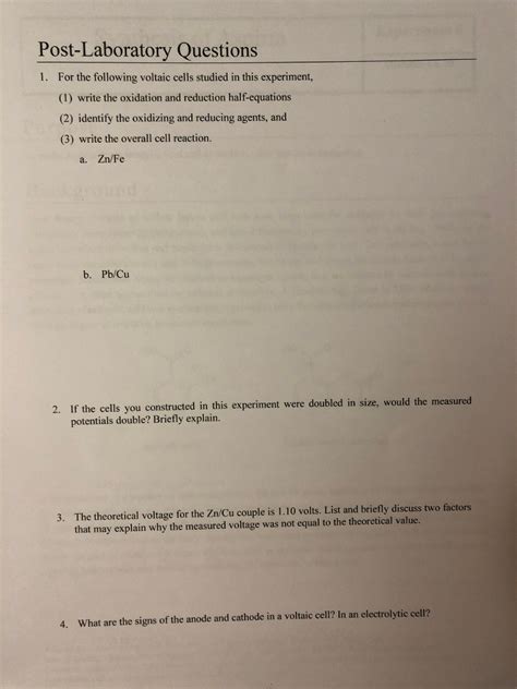 Solved Post Laboratory Questions For The Following Chegg