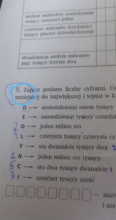 Matematyka Klasa 5 Zapisz Podane Liczby Cyframi Ustaw Te Liczby W