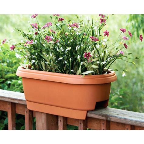 Bloem Deck Rail Planter 24 in. Terra Cotta Plastic Deck Rail Planter ...