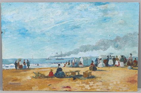 Eugene Boudin Hans Art Stranden Scen Siffror Tittar