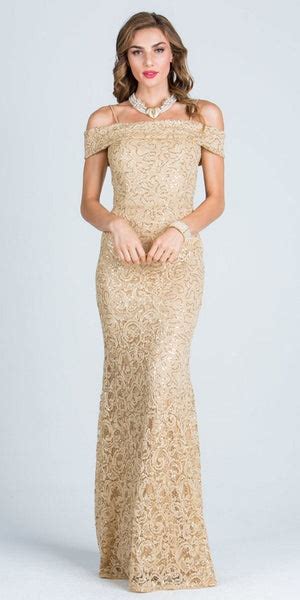 Off The Shoulder With Strap Gold Floor Length Prom Dress