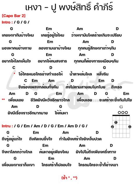 คอร์ดเพลง เหงา ปู พงษ์สิทธิ์ คำภีร์ [คอร์ดเพลงง่ายๆ] Lenguitar