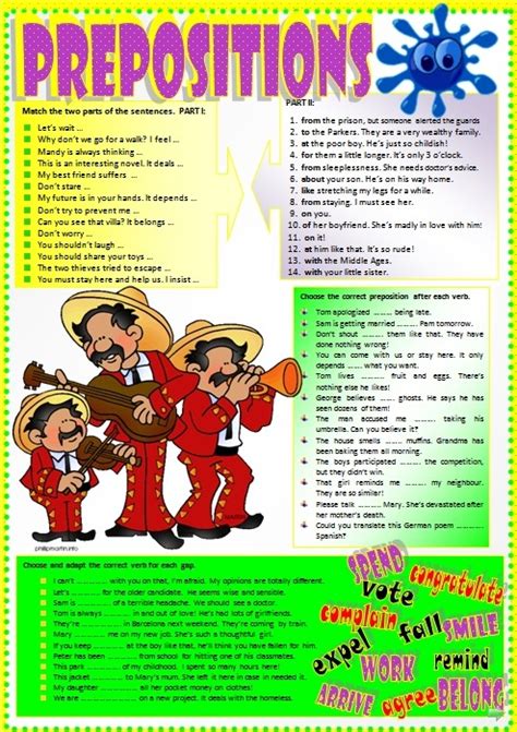 English stuff ESL: PREPOSITIONS AFTER VERBS (intermediate worksheet)