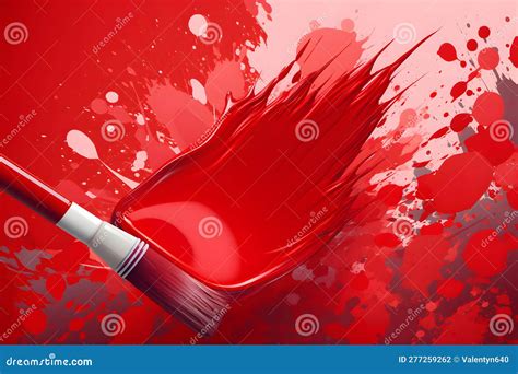 Paintbrush With Red Paint Splattered All Over It On Red Background