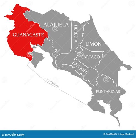 Guanacaste Red Highlighted in Map of Costa Rica Stock Illustration