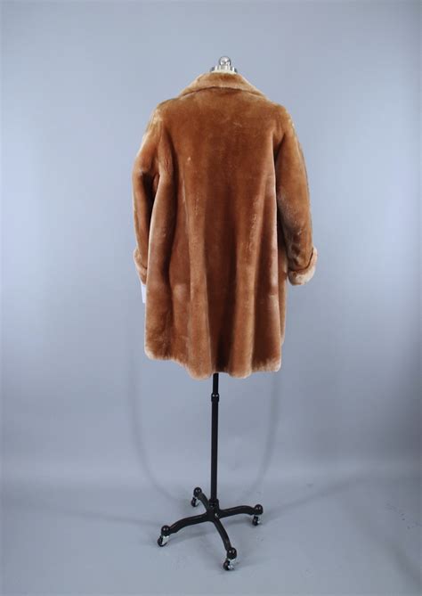 Vintage 1950s Caramel Tan Mouton Sheared Lamb Fur Coat Thisbluebird