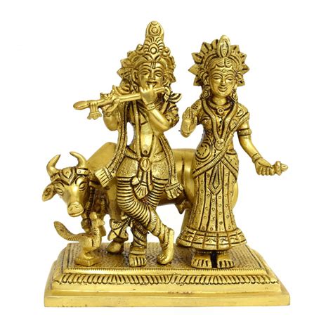 Brass Radha Krishna Idol With Cow