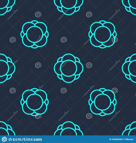 Green Line Molecule Icon Isolated Seamless Pattern On Blue Background