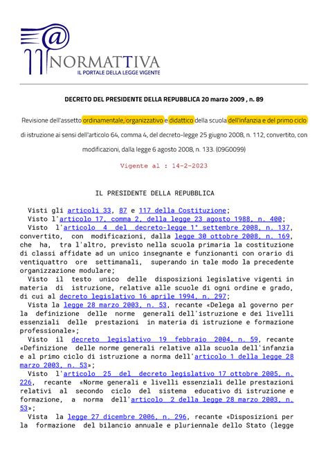 Decreto DEL Presidente Della Repubblica 89 2009 DECRETO DEL