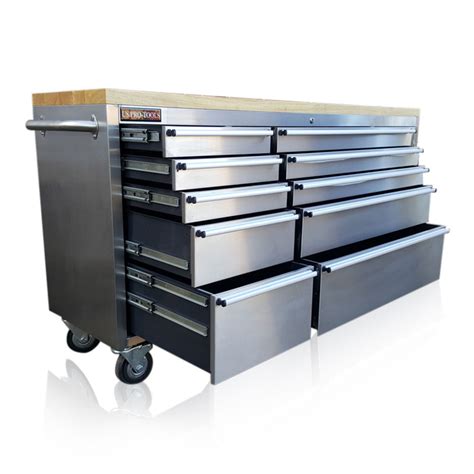 US PRO TOOLS 72" WIDE STAINLESS STEEL TOOL CHEST WITH CUPBOARD