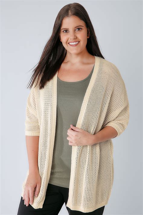 Cream Chunky Knit Cocoon Cardigan With Short Sleeves Plus Size 16 To 36