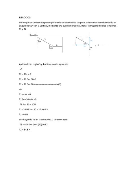 Condicion De Equilibrio EJERCICIO1 Un Bloque De 20 N Se Suspende Por