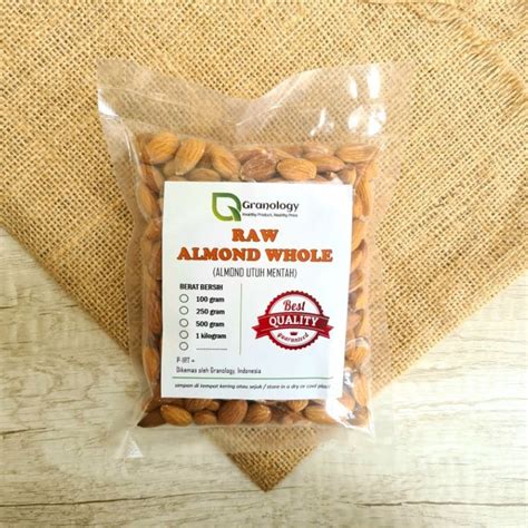 Jual RAW Kacang Almond Utuh Mentah Almond Whole Raw 250 Gram