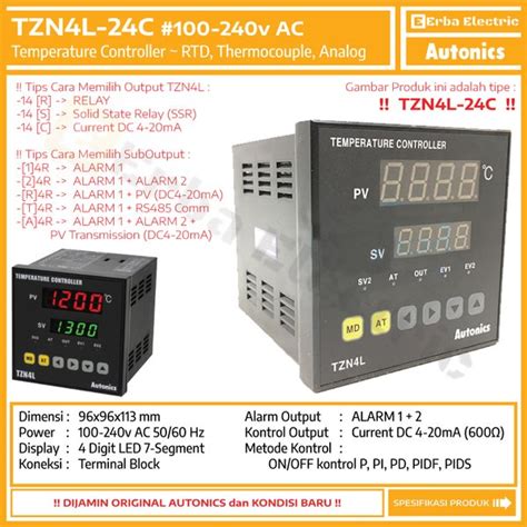 Jual Autonics TZN4L 24C 240v AC Temperature Control 96x96 Mm Analog 4