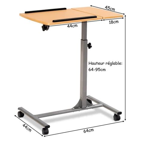 Costway Table De Lit Roulettes Portable Table Pour Ordinateur Hauteur