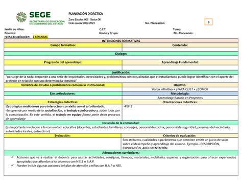 Formato PLAN Proyecto 2022 2023 PLANEACIÓN DIDÁCTICA Zona Escolar