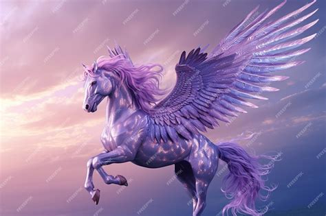 Premium Ai Image Purple Pegasus In The Sky Generative Ai