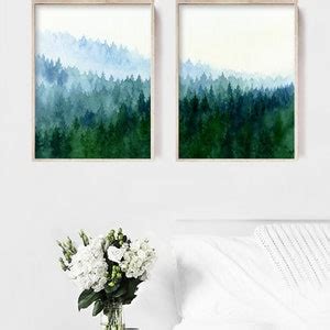 Forest Printable Wall Art Set Of Watercolor Evergreen Trees Etsy