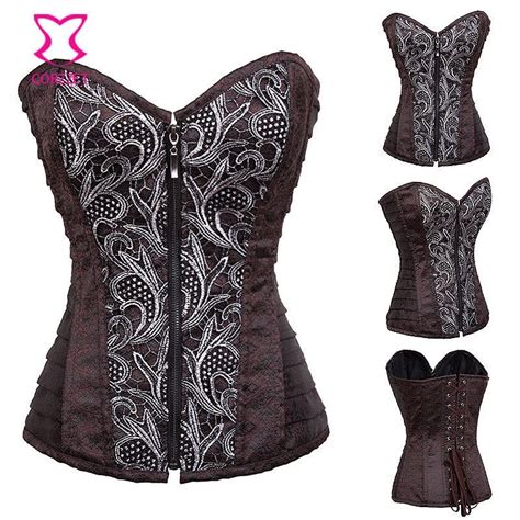 Vintage Sliver Appliques And Brown Brocade Steampunk Corset Training