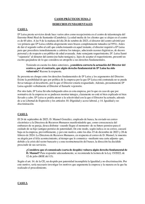 Dt Casos Prácticos 2 Casos PrÁcticos Tema 2 Derechos Fundamentales