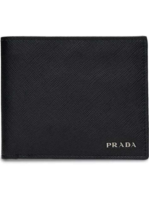 Prada Men S Saffiano Leather Nero Bifold Wallet With Logo Silver