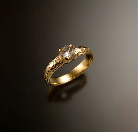 White Sapphire Wedding Ring 14k Yellow Gold Diamond Substitute Etsy