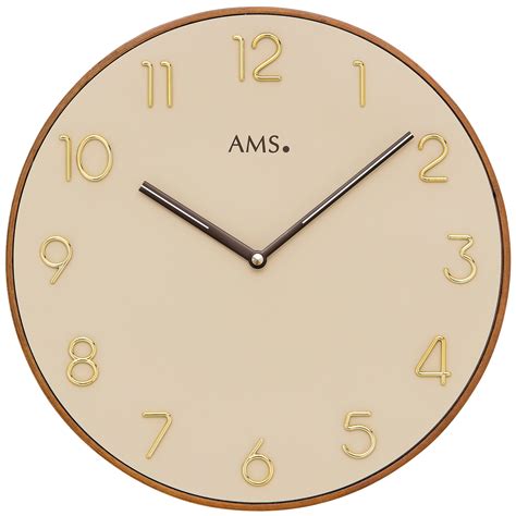 AMS 9563 Wanduhr Quarz Analog Holz Kirschbaum Farben Beige Rund