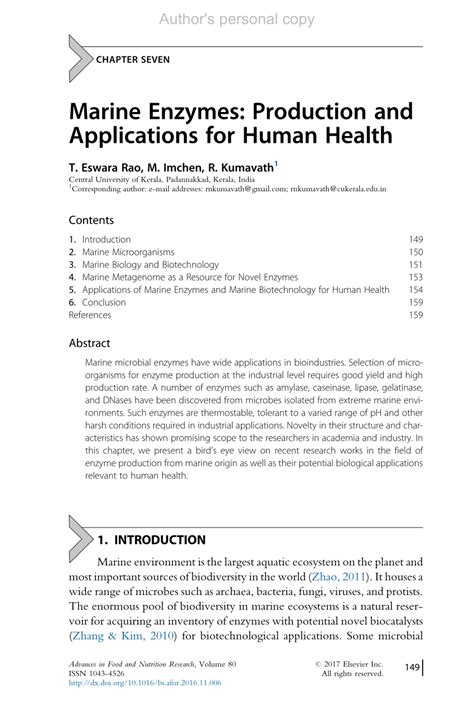 PDF Marine Enzymes Production And Applications For Human Health