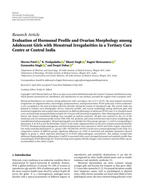 Pdf Evaluation Of Hormonal Profile And Ovarian Morphology Among