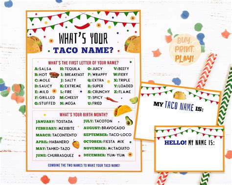 Whats Your Taco Name Cinco De Mayo Games Party Printables Etsy Uk