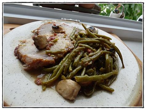 Rôti de porc à la moutarde et haricots verts champignons version avec