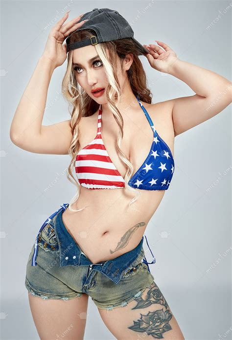 Sexy Two Piece Swimsuit GTA6 Bikini Set With American Flag Pattern Halter Lace Up Top And